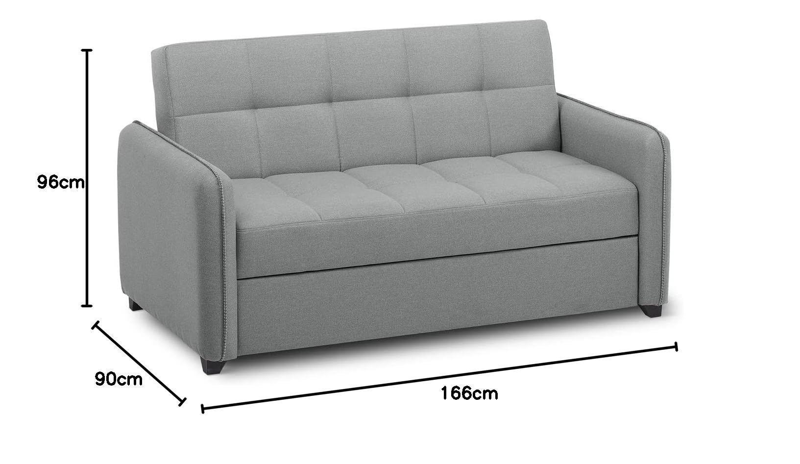EVERGREENWEB - Divano Letto 2 posti Grigio con letto estraibile e spalliera reclinabile, Divano di design Moderno zampe di legno e cuscini in omaggio, Braccioli Slim, Materasso 140x190 - Odette