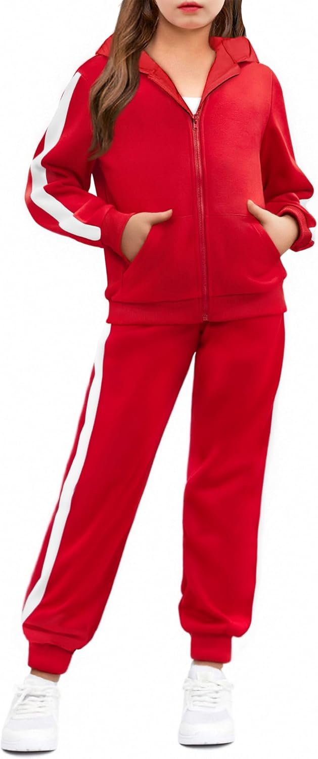 Arshiner Girls 2 Piece Outfits Sweatsuits Zip Up Hoodie Sweatshirt and Sweatpant Athletic Tracksuit Jogger Set