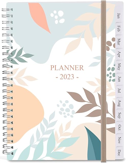 2023 Diary, A5 Weekly Planner with Monthly Tabs, Runs from Jan 2023-Dec 2023, Back Pocket, Elastic Closure, Flexible Cover, Twin-Wire Binding, Easy to Organize Your Daily Life, 14.8×21cm, Twig