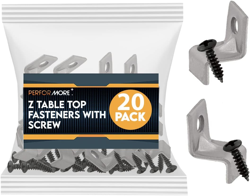 Performore 20 Pack Z Tabletop Fasteners with Black Set of Screws, Heavy Duty Z Table Top Fasteners Solid Steel - 20 Packs (Include 20 Clips and 20 Screws)