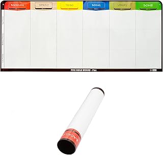 PMXBOARD 6 Column Kanban Board, Full Magnetic Dry Erase Scrum Board, Flexible Wall-Mount Agile Whiteboard for Workflow Tracking, Project Planning, Team Collaboration, 4 Markers & Eraser