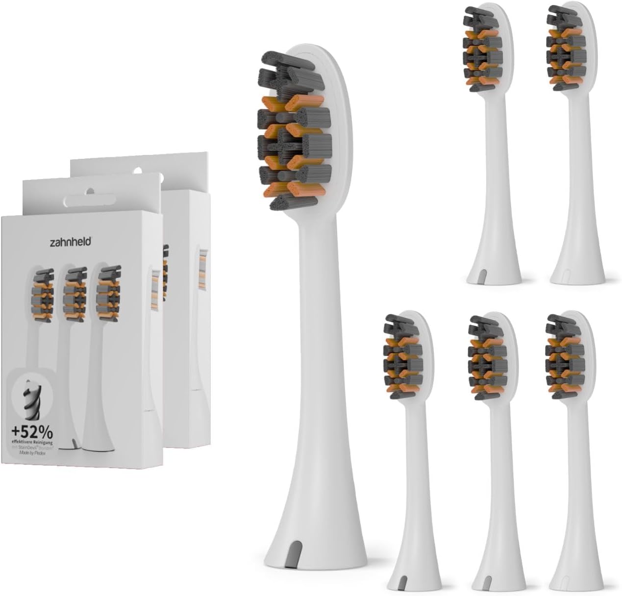 Zahnheld Pro X-Clean Brush Head - 6 x Toothbrush Heads for Electric Toothbrush Gero G2 and G3 - Replacement Toothbrush Heads for Sonic Toothbrush with StainDevil Bristles - Effective Plaque Removal - Black