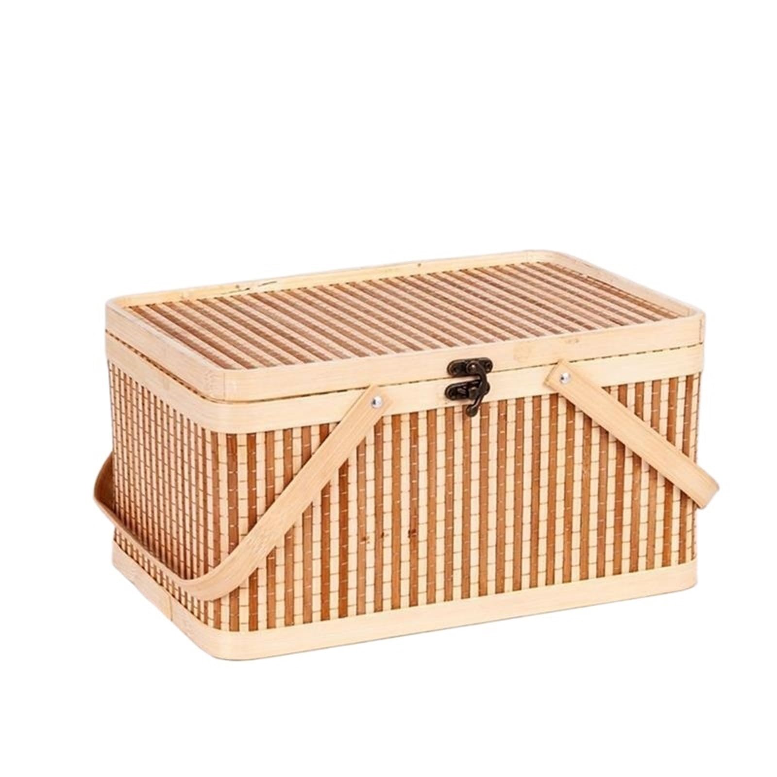 Picnic Basket Woven Baskets Large Portable Picnic Fruits Holder Lid Bread Zongzi Organizer