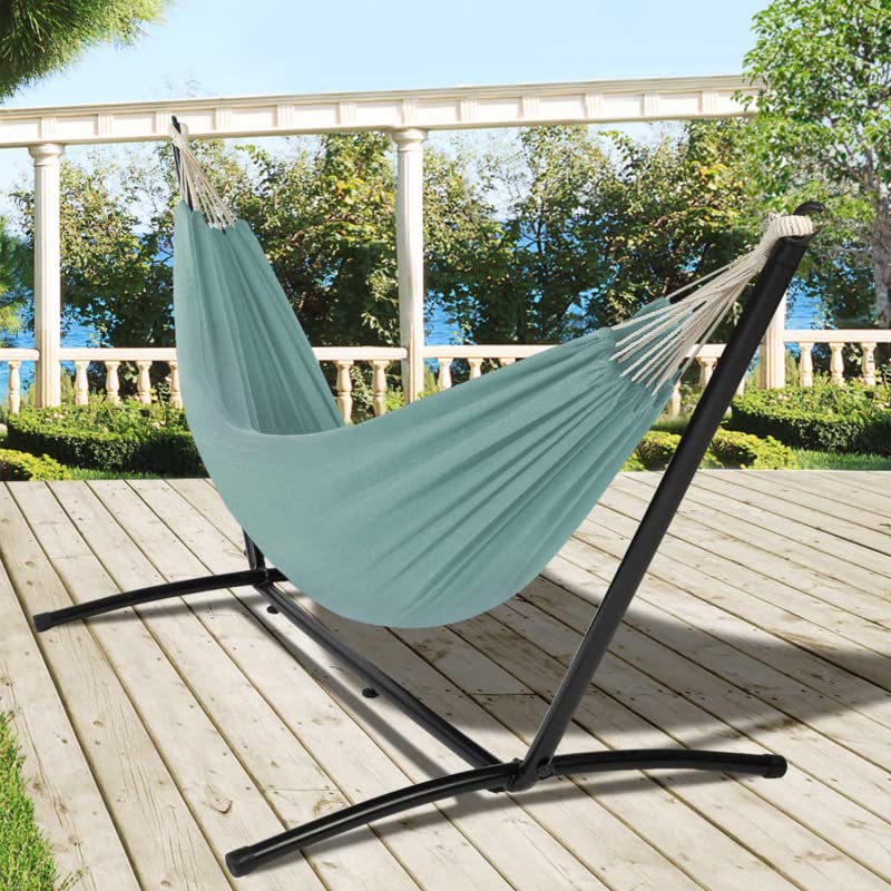 IDMarket - Hangmat met metalen standaard en zeildoek in watergroen - Afbeelding 3