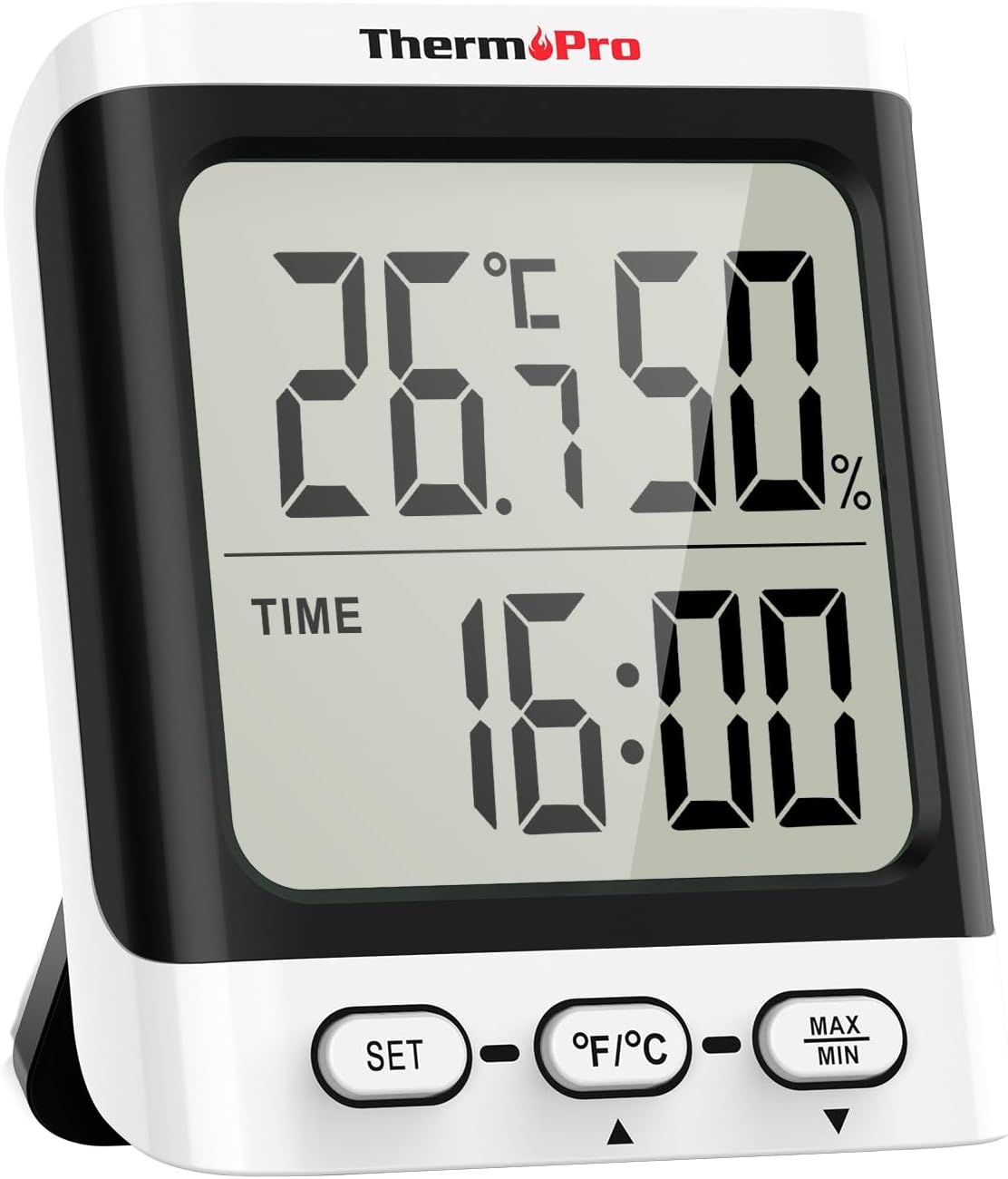 ThermoPro TP152 Hygrometer Indoor Thermometer, Desktop Digital Baby Room Thermometer with Temperature and Humidity Monitor, Accurate Humidity Gauge Room Thermometer with Clock