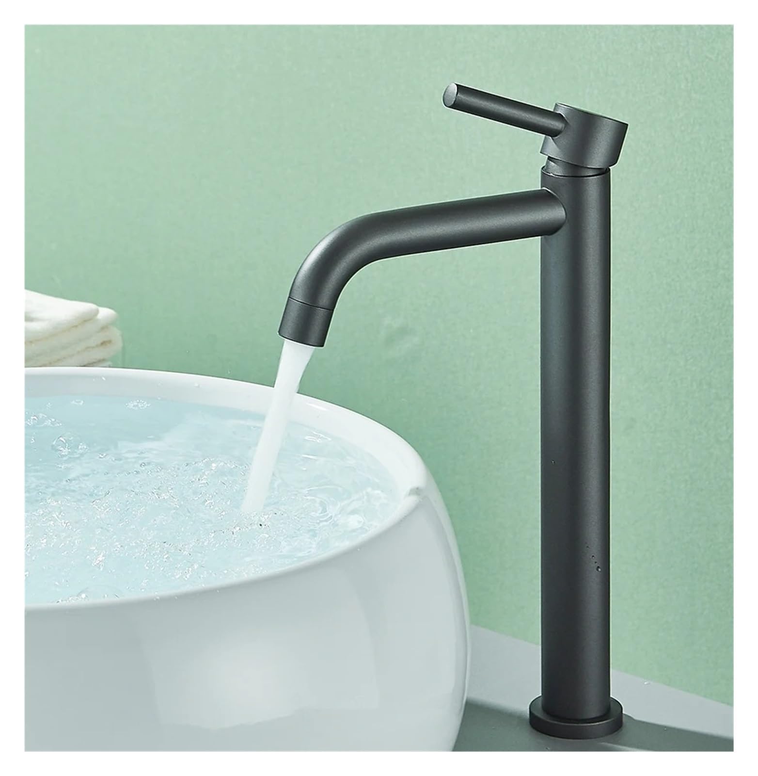 Mitigeur lavabo de salle de bains mince surélevé eau chaude et froide gris