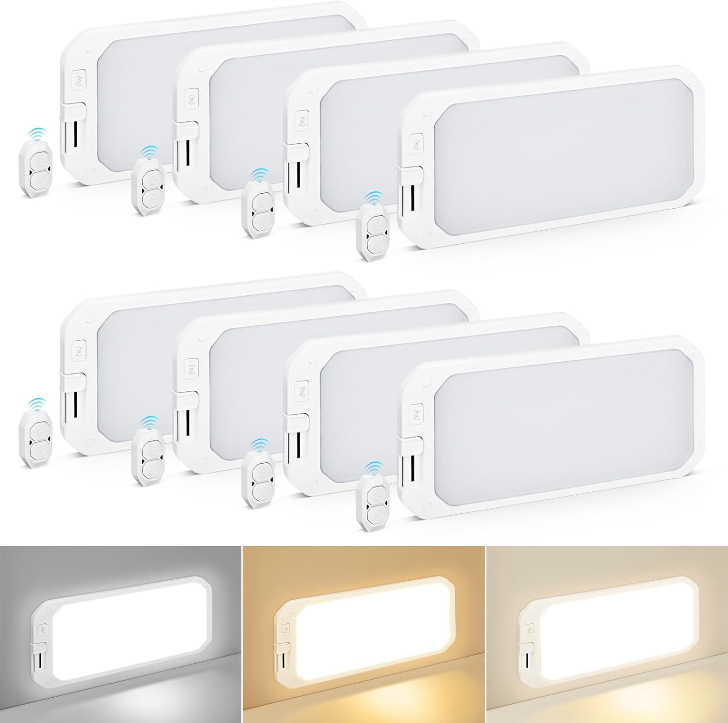 8 Pack RV Lights Interior 1200LM，3 Color 12V RV LED Lights Interior with Remote Control, 3000-6500K Dimmable RV Interior Lighting RV Ceiling Light for RV/Camper/Trailer/Boat