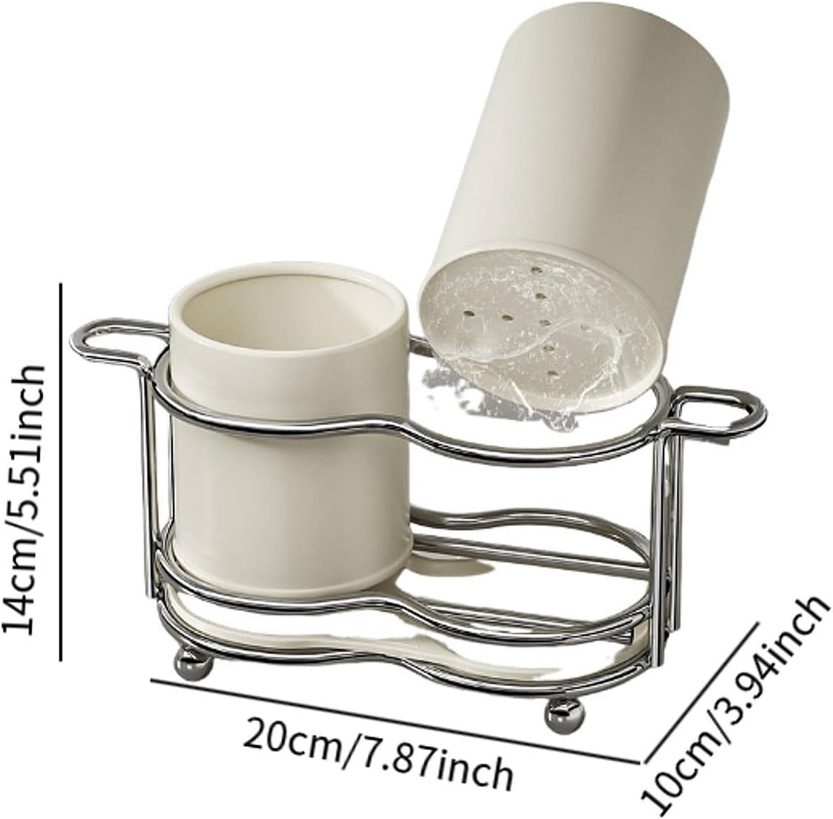 Round Utensil Holder Flatware Cutlery Storage Kitchen Chopsticks Rack Cutlery Holder Organizer for Dinner Table Cafe Forks, Short White