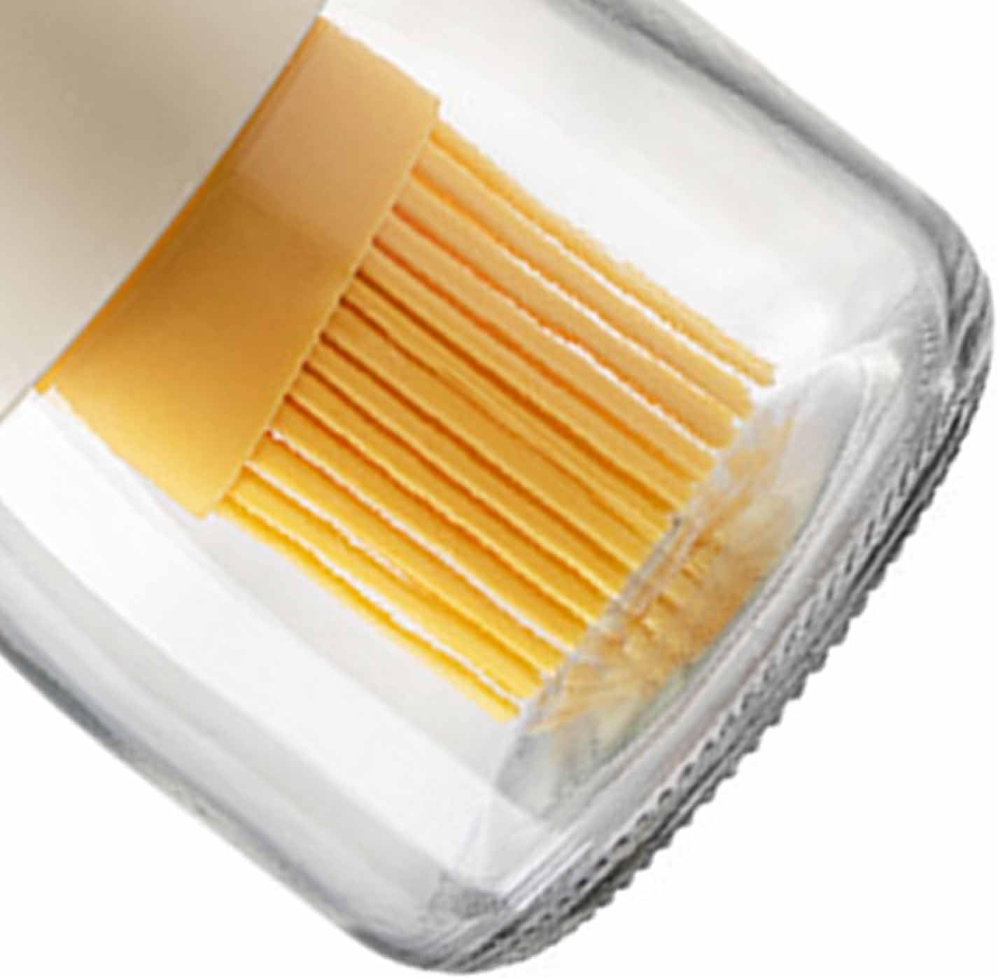8.3oz Oil Bottle with Brush, Silicone Basting Brush Oil Dispenser Container for Kitchen Baking Cooking Grilling (Beige)