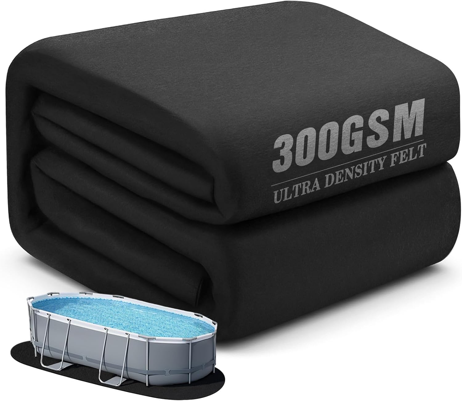 UIRWAY 12FT Round Pool Liner Pad for Above Ground Swimming Pool, [2026 New Pool Pad 300G/M² Thicker] Black Waterproof Under Pool Mat, Double Density Prevent Puncture Pool Floor Pad, Extend Pool Life