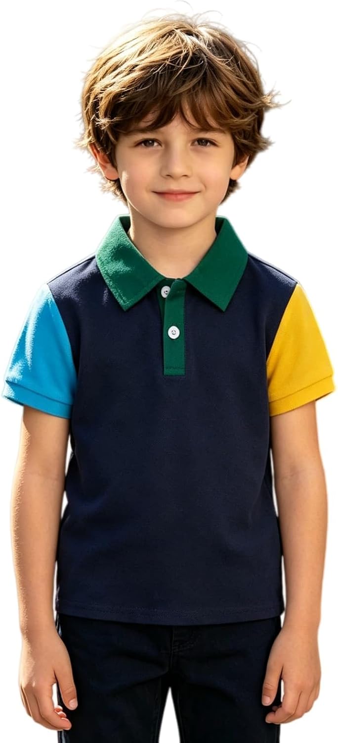 Toddler Boys Polo Shirt Collared Neck Color Block Golf Tennis T Shirts Casual Short Sleeve Button up Athletic Tops Kids