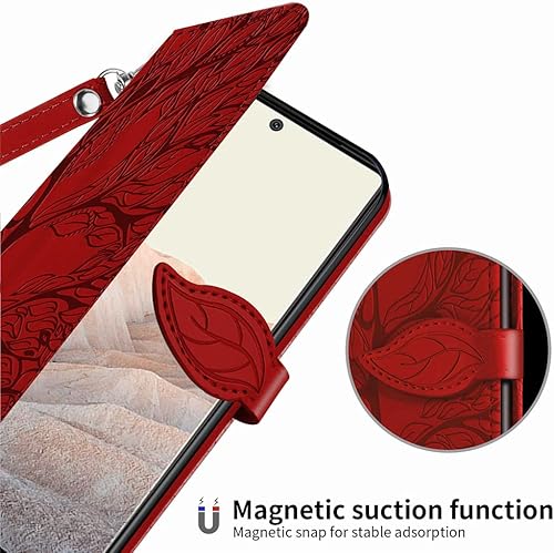 Miniatura 4 de MEUPZZK Funda tipo cartera para Pixel 6 5G, piel sintética de alta calidad con diseño de árbol en relieve, función atril, ranuras para tarjetas,