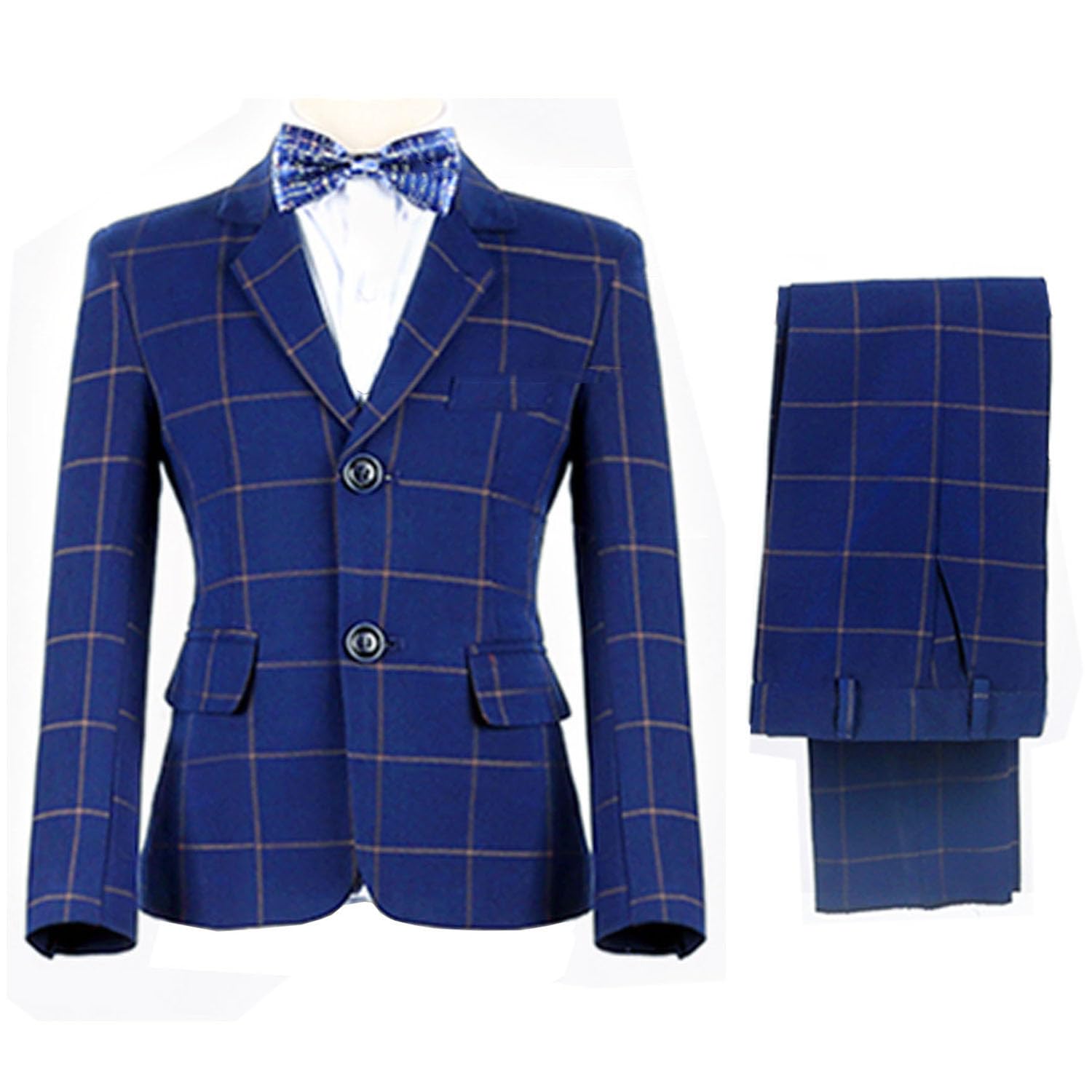 Kromoc Jungen Plaid Dreiteiliger Anzug Zwei Knöpfe Hochzeit Bankett Party Jacke Weste Hose