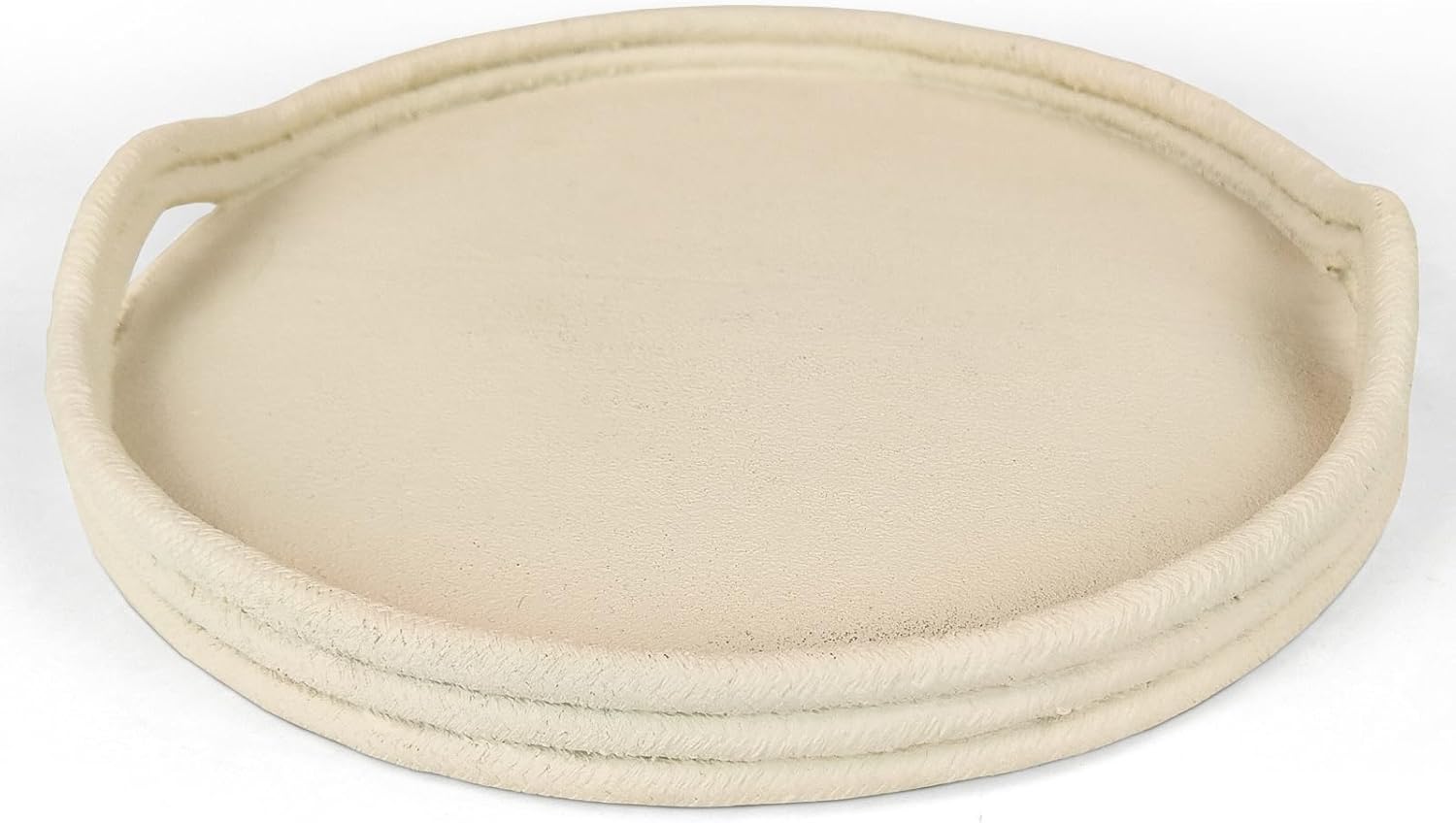 Large Resin Round Decorative Tray, Rope?Style Sandstone Texture, 11.4? Beverage & Serving Tray for Coffee Table Decor (Beige)