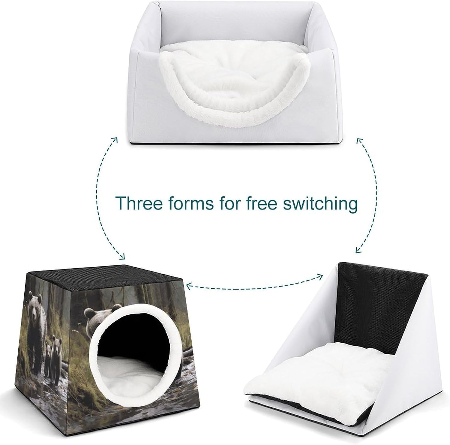 Pet Sleeping Nest Bed, Mother Bear and Her Printed Dog House Cat Nest, Winter Pet House are Suitable for Most Cats, Dogs, and Other Small Pets