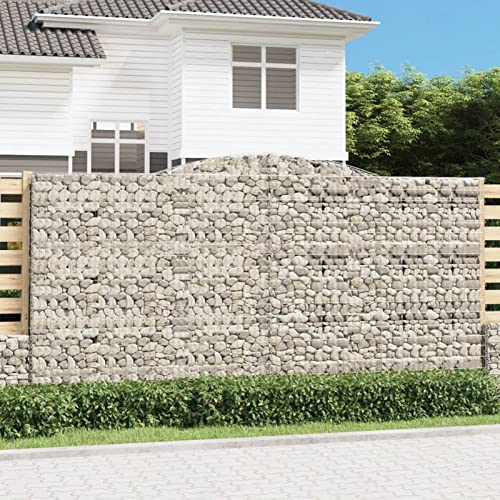 Homgoday Cestas de gaviones 2 uds Forma de Arco Hierro 400x30x200/220 cm, Cesta Muro Gaviones, Gavión Jardinera Contenedor, Muro de Gaviones de Jardín, Vallado Cerca Patio