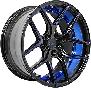 Divino Staggered 20 Inch Rims Set of 4 - Gloss Black with Blue Milled Finish