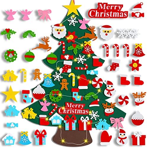 Ywlake Christmas Tree - DIY Felt Christmas Tree, 3.3ft with 40pcs Ornaments and 50 LED Lights, Wall Hanging Ornaments for Kids DIY Xmas Gifts, Home/Door/Wall Decorations