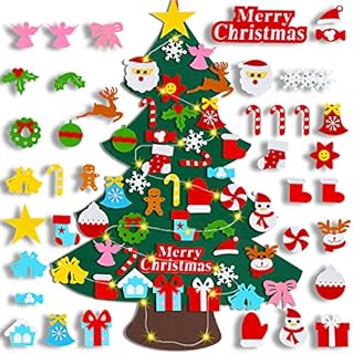 Ywlake Christmas Tree - DIY Felt Christmas Tree, 3.3ft with 40pcs Ornaments and 50 LED Lights, Wall Hanging Ornaments for Kids DIY Xmas Gifts, Home/Door/Wall Decorations