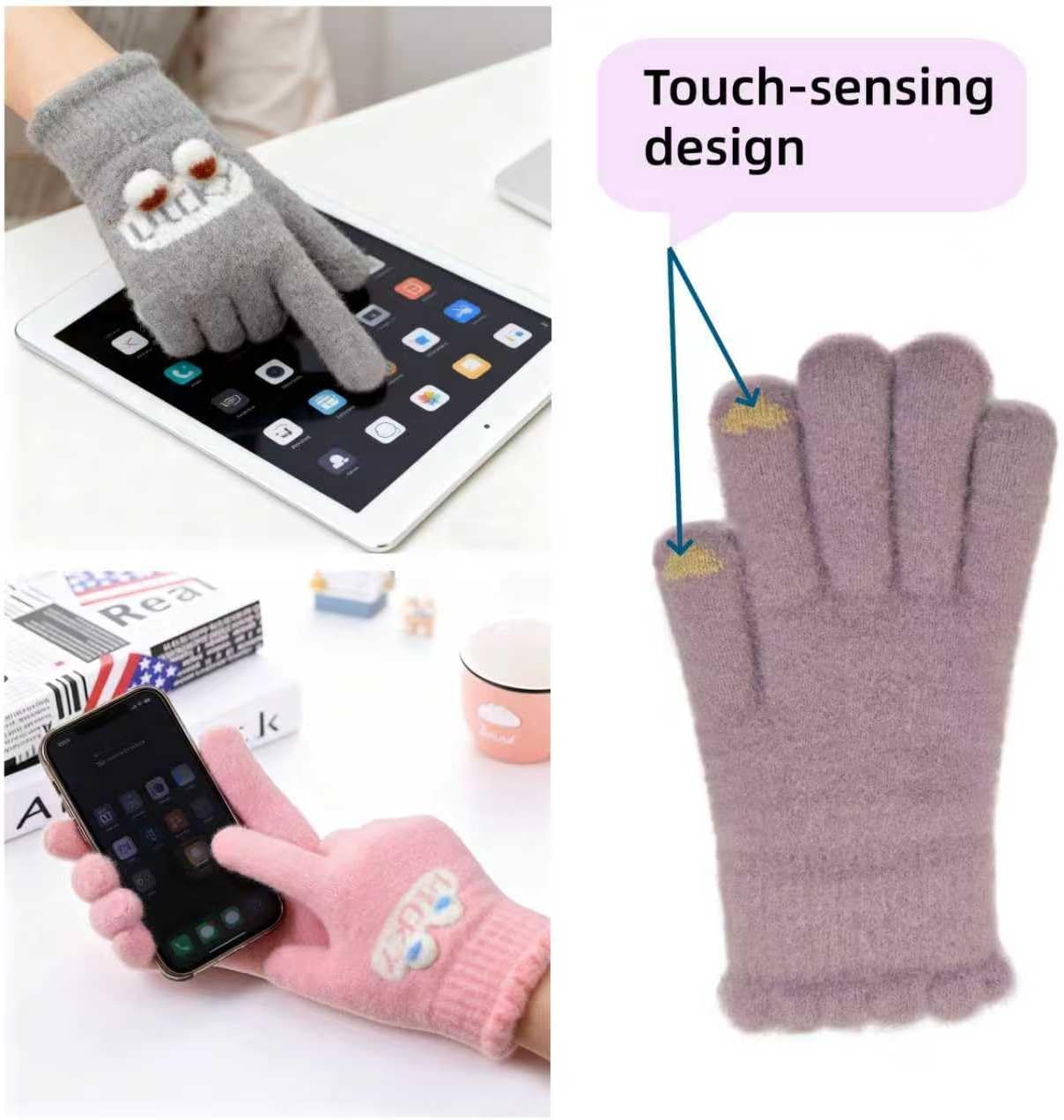 Winter Gloves for Girls Touch Screen Warm Soft Elastic Thermal Knit