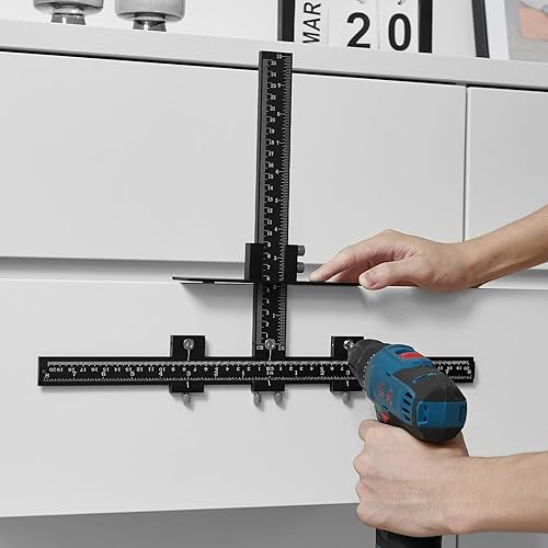 Miniatura 8 de VEVOR Plantilla de hardware de gabinete, plantilla de manija de gabinete de aleación de aluminio con punzón central, herramienta de plantilla de