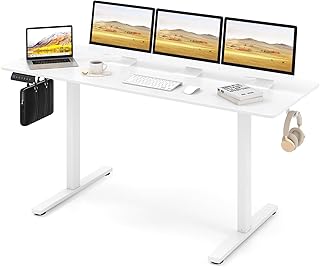 Height Adjustable Desk, 160 x 60 cm, Electric Standing Desk with 2 Hooks and Cable Management, Standing Table with Memory Function and Collision Protection, Computer Table for Home Office
