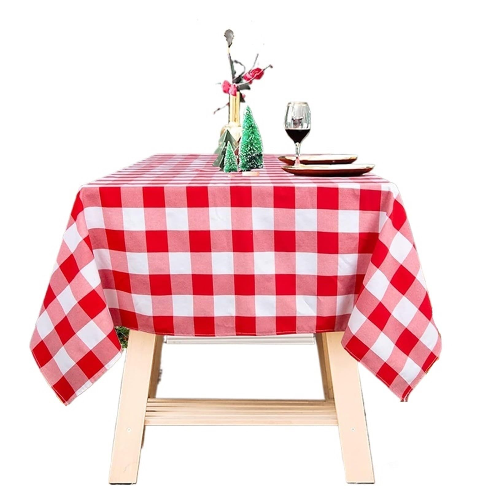 FOAAXSG Tablecloth Red White Retro Checkered Tablecloth, Warm Kitchen Holiday and Outdoor Picnic Table Decoration(140 * 140cm)