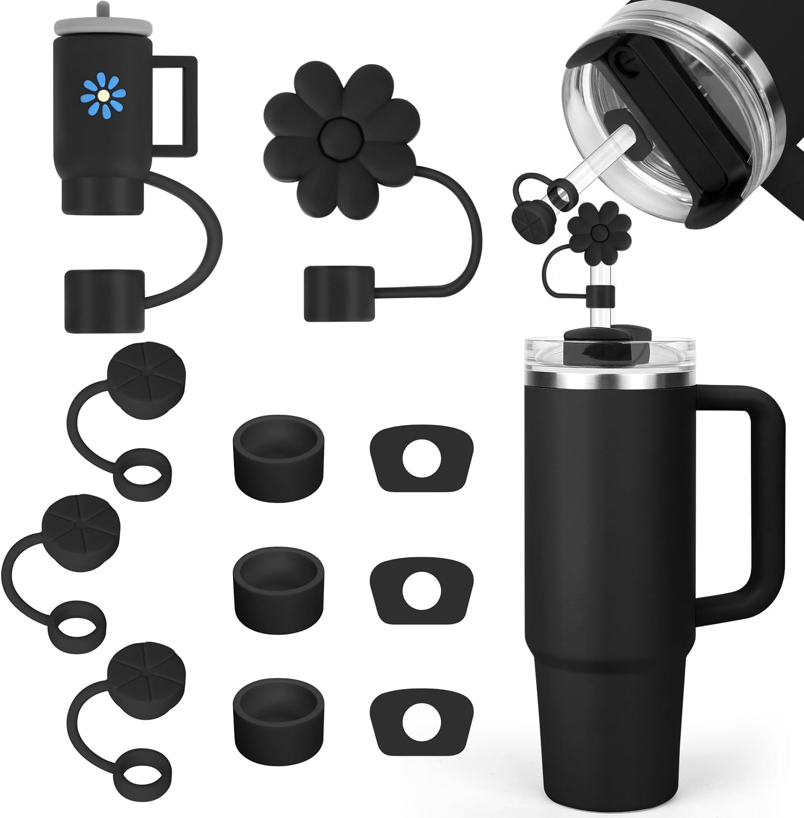 XANS Pack of 11 Stanley Cup Accessories, Includes 9 Stanley Cup Leak-proof Silicone Plugs, 2 Straw Covers, for Stanley Cup 1.2 L and 850 ml Cups, Cups Not Included