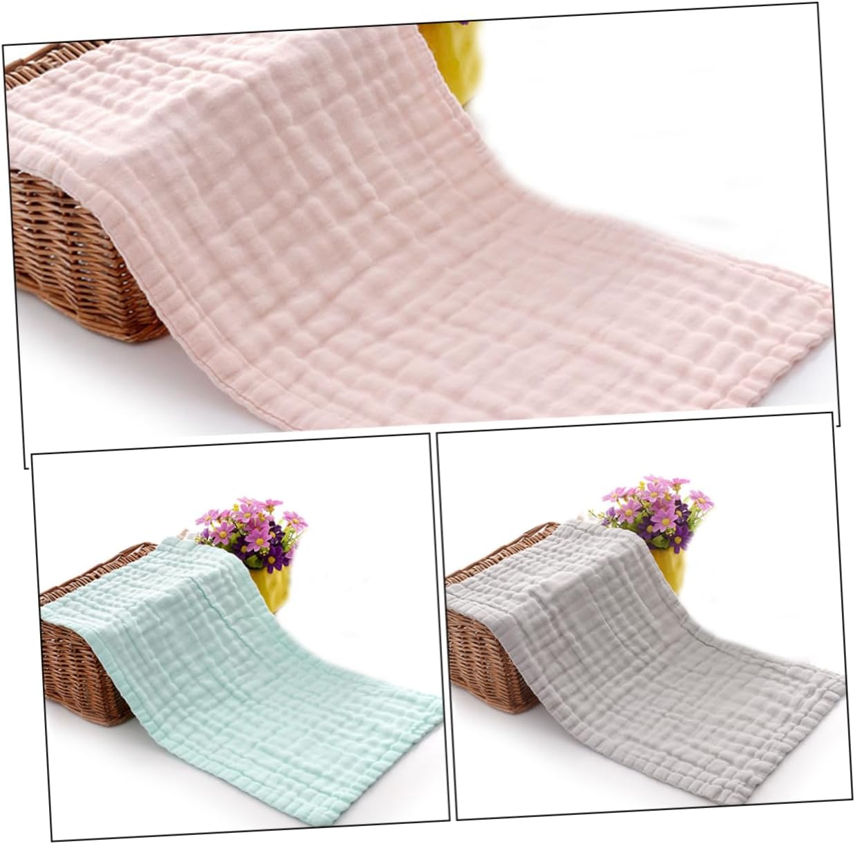 KOMBIUDA 3pcs Washcloths Soft Muslin Wiping Cloths for Multi-Functional Face Towels for Drool and Bathing for Newborn Care Grey
