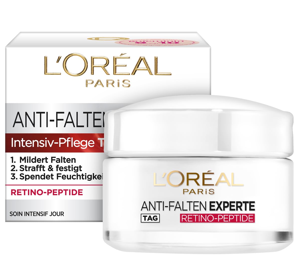 L'Oréal Paris Feuchtigkeitspflege für das Gesicht, Anti-Aging Creme zur Minderung von Falten mit Retino Peptiden, Für eine straffere und weichere Haut, Anti-Falten Experte, 1 x 50 ml