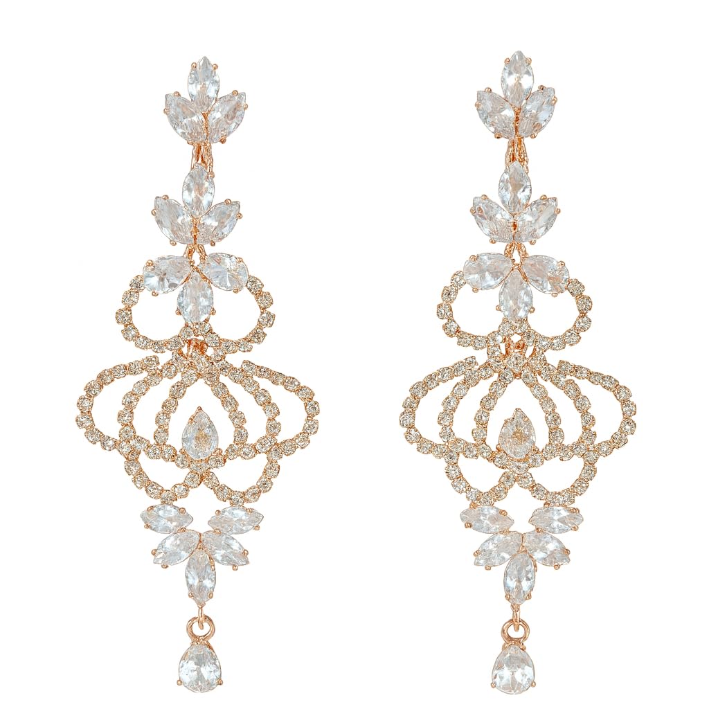 Royal Chandelier Long Stone Earrings for Women | Party Type Bridal Designer Dangler Earrings | Crystal Wedding Jewellery for Girls & Festive Looks-image-17