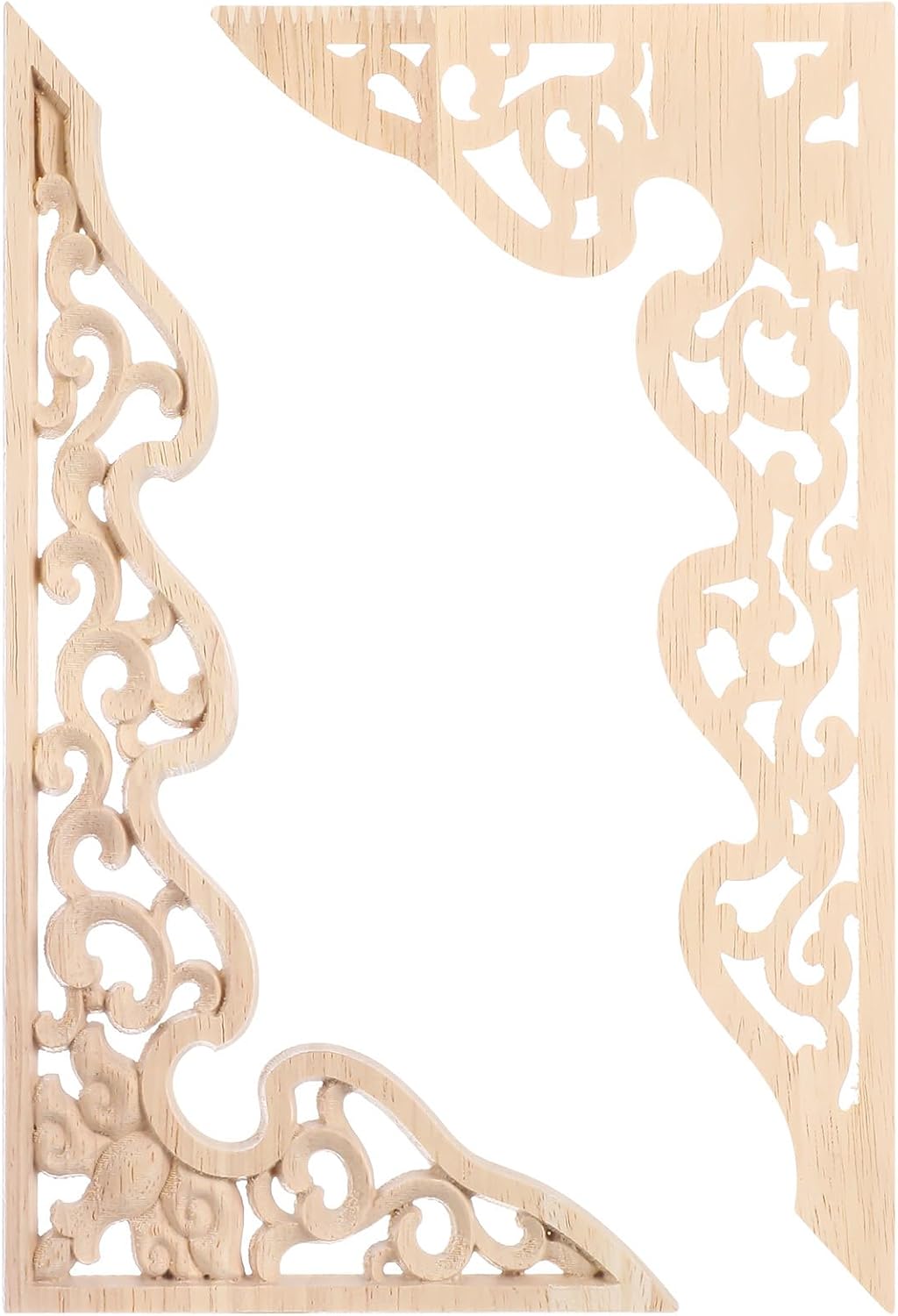 OSALADI Wood Carving Decorative Film 2Pcs 10.23X5.35In Unfinished Wooden Appliques for Furniture Cabinet Walls Corner Onlay Chinese Style Carved Molding Trim