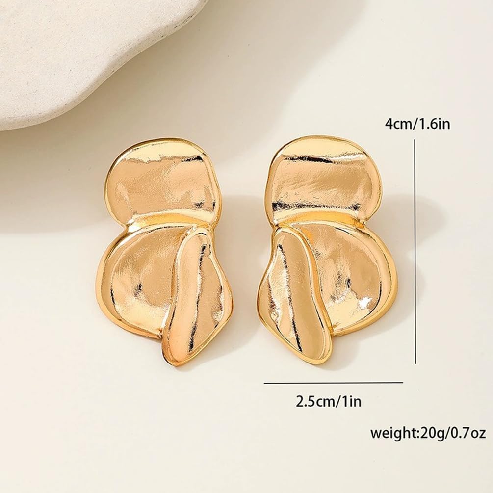Unique Chunky Gold Plated Irregular Sectored Stud Earrings for Women, Statement Vintage Non Tarnish Drop Earring Trendy Prom Party Holiday Jewelry Gift - Image 2