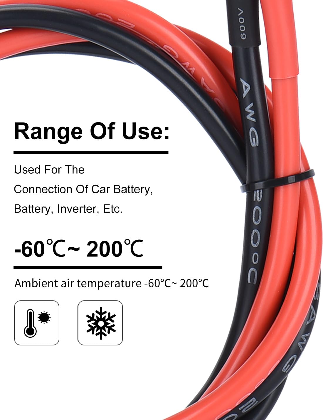 DIHOOL Kabel do Akumulatora 25mm2 M8 100cm 4awg Kabel Silikonowy Elastyczny Odporny na Wysoką Temperaturę