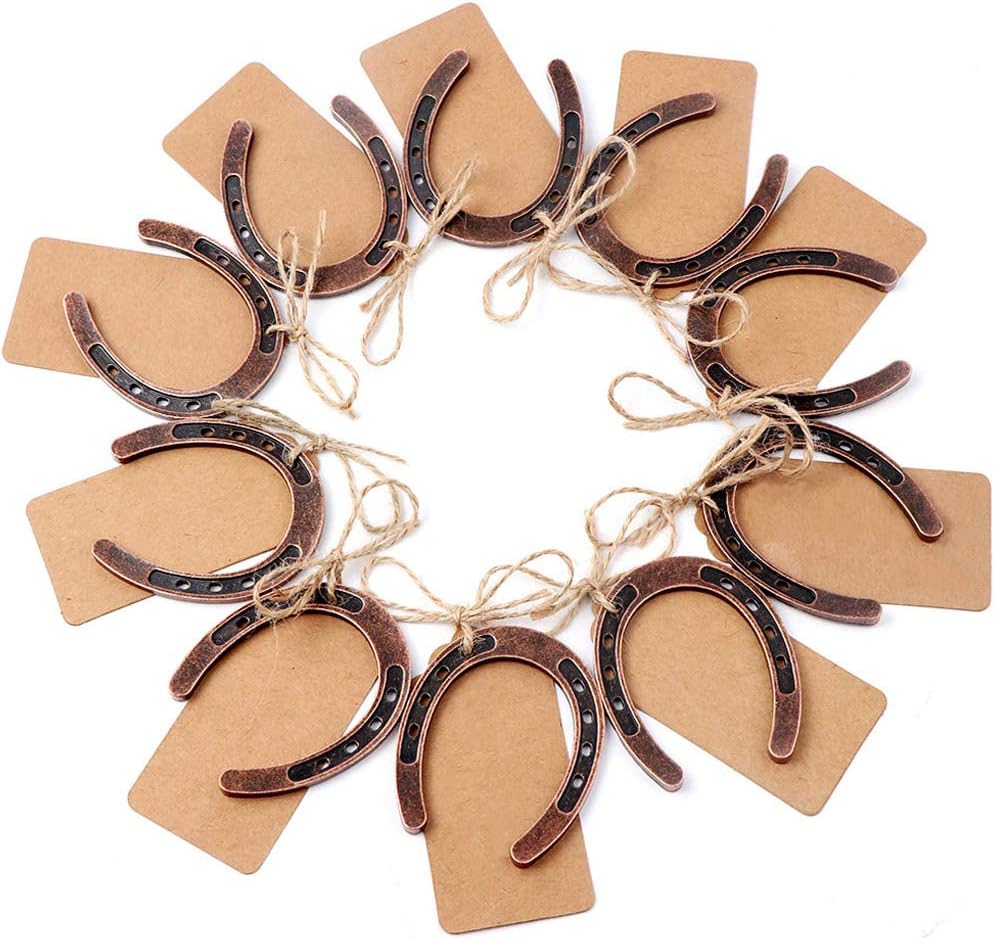 OurWarm 10pcs Good Lucky Horseshoe Wedding Favors with Kraft Tags Rustic Horseshoe Gifts for Vintage Wedding Party Decorations
