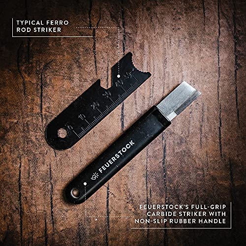 Feuerstock Fire Starter Survival Tool For Camping, Full-Grip Carbide Ferro Rod Striker, Firestarter With Patented Red Protective Coating, Shower Sparks In Rain Snow Cold Storms, Black Paracord Lanyard #TOP3
