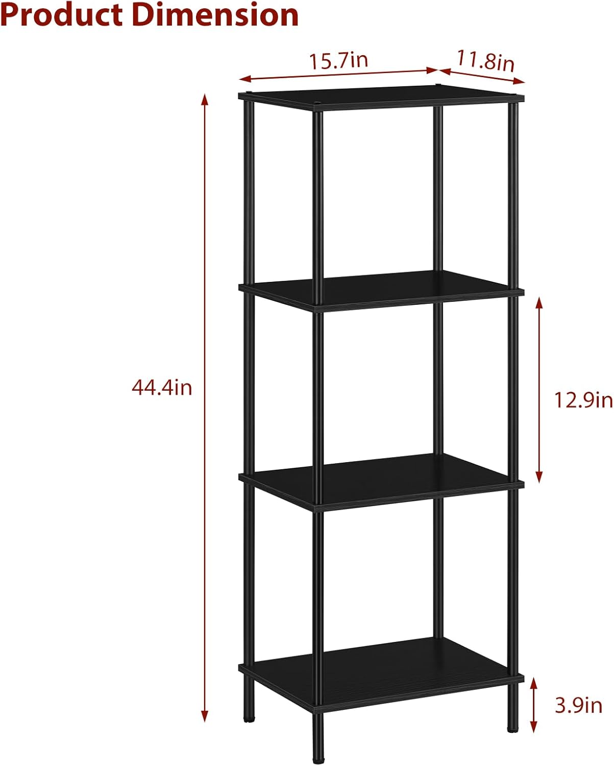 Narrow End Table Tall Black Side Table 4 Tier Wooden Metal Modern Plant Flower Display Stand Rack with Storage for Living Room Bedroom Bathroom