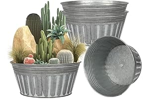vensovo 10 Inch Silver Metal Rustic Plant Pots