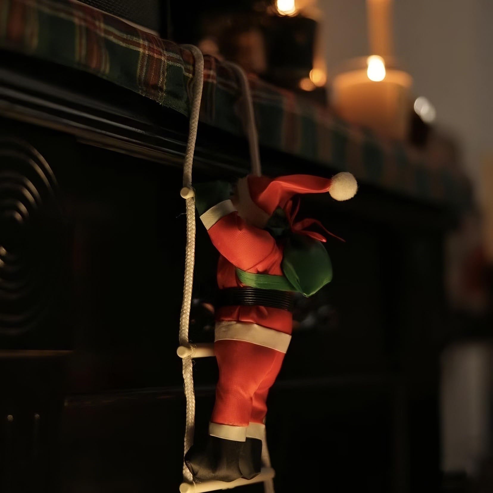 Papá Noel escalando con escalera – Juego de decoración navideña móvil para ventanas, chimenea de árbol de Navidad | Santa Claus decoración para casa jardín