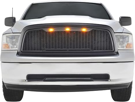 EAG Replacement Ram ABS Upper Grille Front LED Grill - Matte Black - With Amber LED Lights for 09-12 Dodge Ram 1500