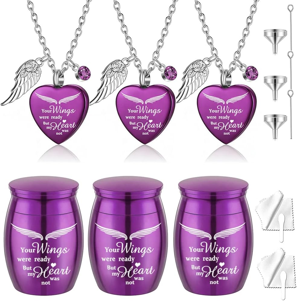 Cremation Heart Urn Necklace for Ashes ，Small Cremation Urns for Human/Pet Keepsake Sharing Urns Memorial Ashes Holder -Set of 6 (6Pcs-Purple)