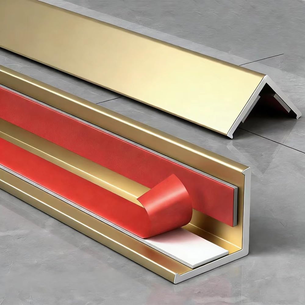 Protectores de esquina autoadhesivos de aluminio para pared y puerta, protector de borde de metal en forma de L, tira anticolisión de 48 pulgadas para ventanas y muebles (dorado)
