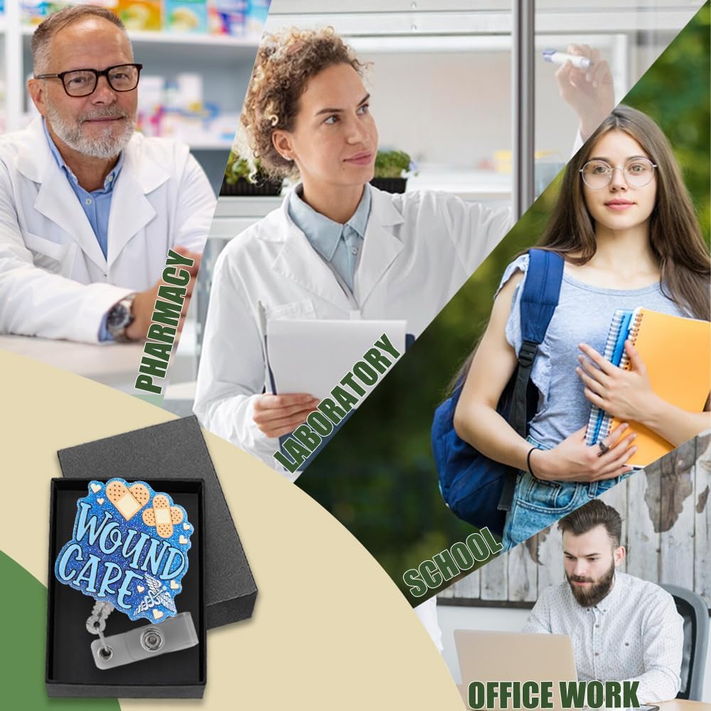 Wound Care Retractable Blue Glitter Badge Reel With Clip, Funny Hemostatic Patch Holder for Nurse, School Gifts for Doctors RN BSN WOCN, 2.2*2.7 - Image 6