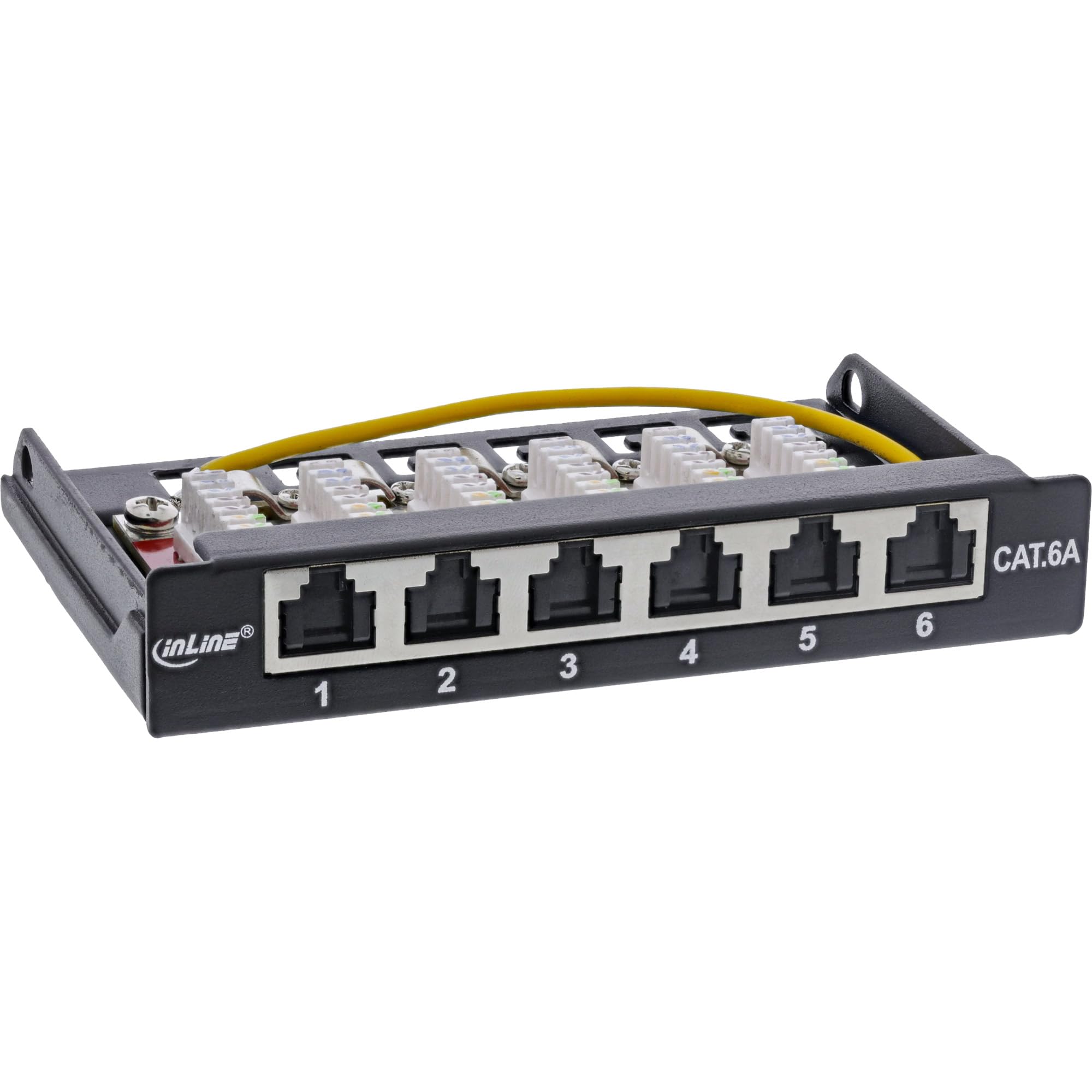 Inline® Patchfeld Cat.6A 0,5HE 6-Fach, für Tisch/Wand/Hutschiene, mit Staubschutz, schwarz