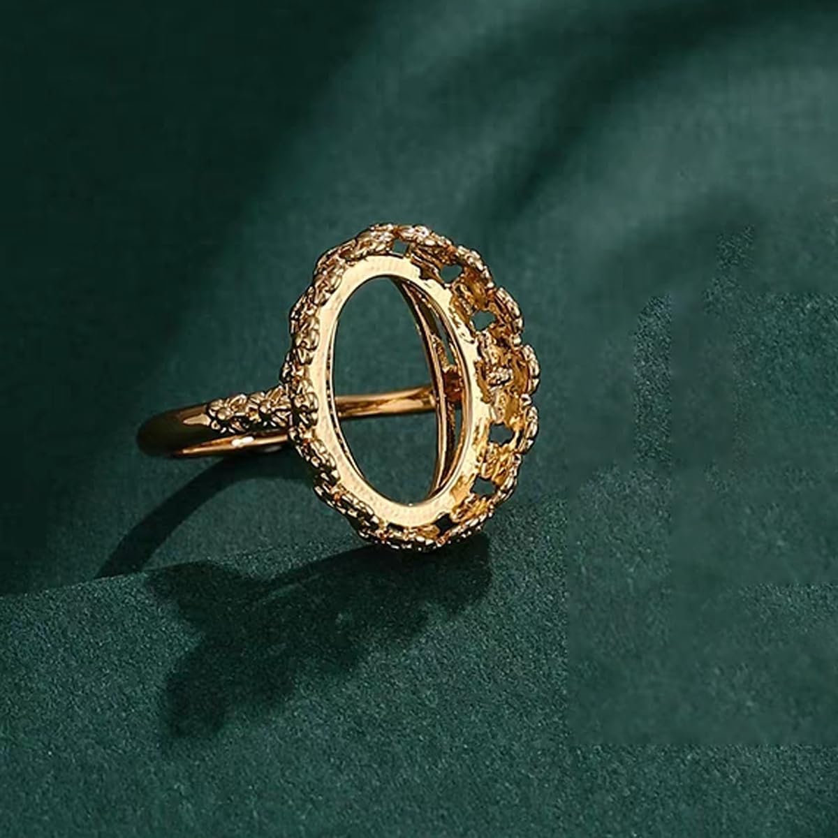 925 Sterling Silver Adjustable Ring Blank Bezel Cabochons Setting with Decorative Flower Trim DIY Rings for Jewelry Making