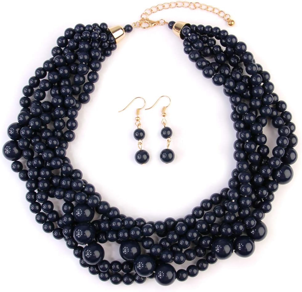 RIAH FASHION Braided Chunky Cluster Bead Bubble Statement Necklace - Multi Strand Twisted Colorful Twisted Bib Collar Acrylic, Sparkly Crystal - Image 4