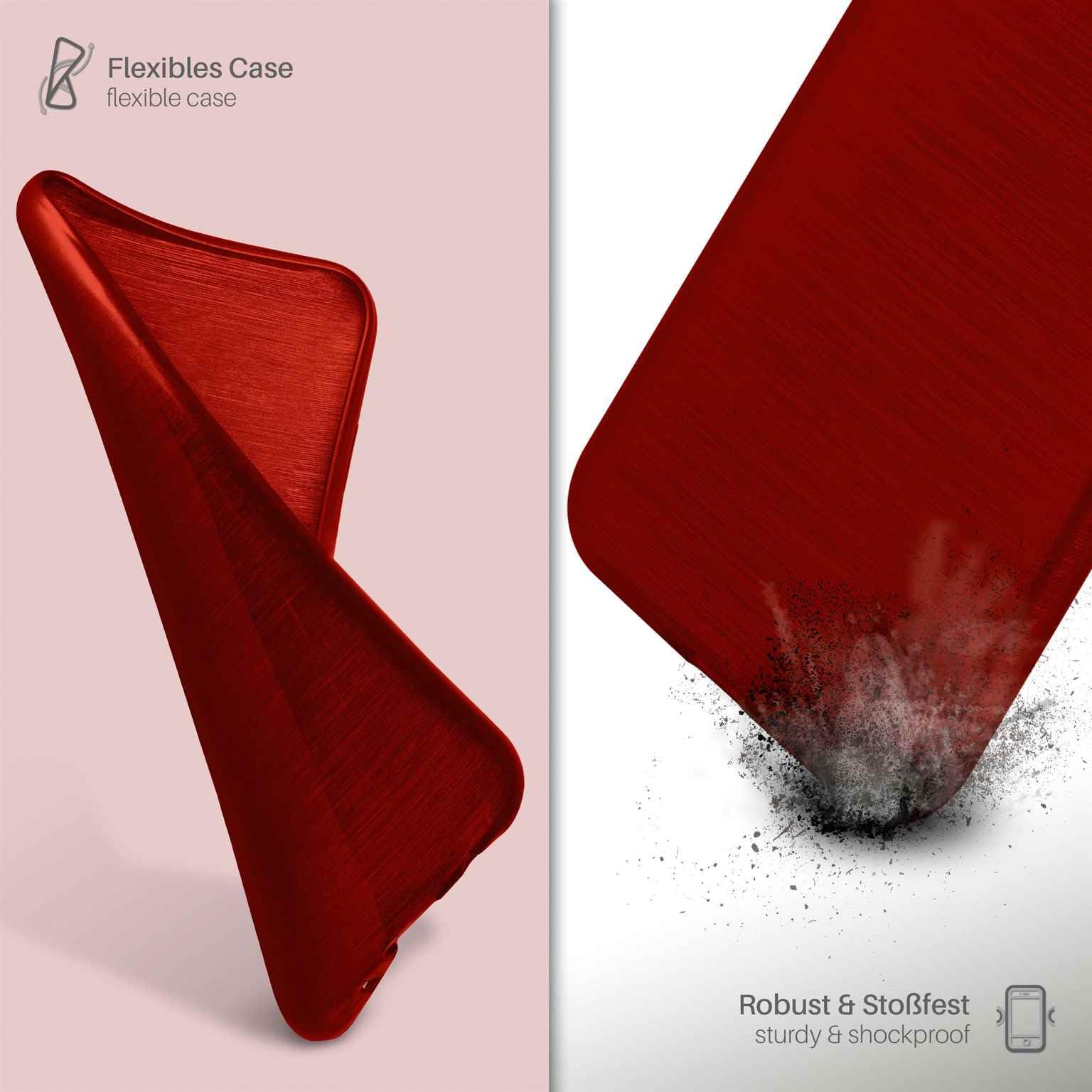 Moex Cover In Silicone E TPU Per HTC One M8/M8s - Effetto Alluminio Spazzolato, Rosso Vinaccia, Antiurto