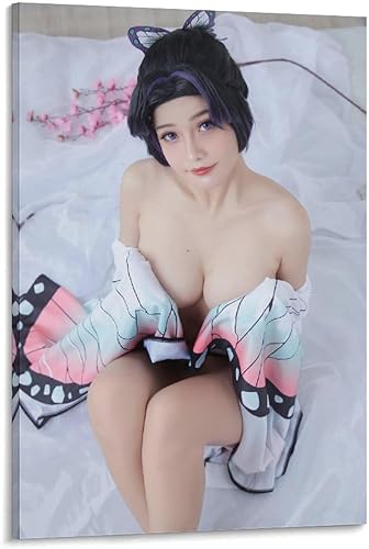 Póster sexy de chica caliente, arte en lienzo sexy chica asiática con falda, sin sujetador en la cama, decoración de oficina, regalos de 08 x 12