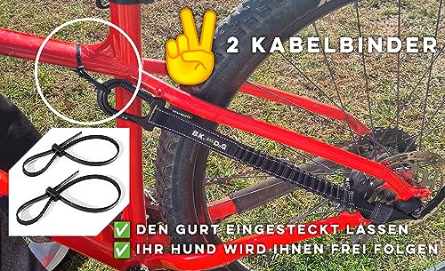 BIKE AND DOG - Fahrrad-Hundeleine, werkzeuglose Befestigung, spezielles Geschirr als Option, inklusive 2 Fahrradbändern. Patentiert. (Schwarz)