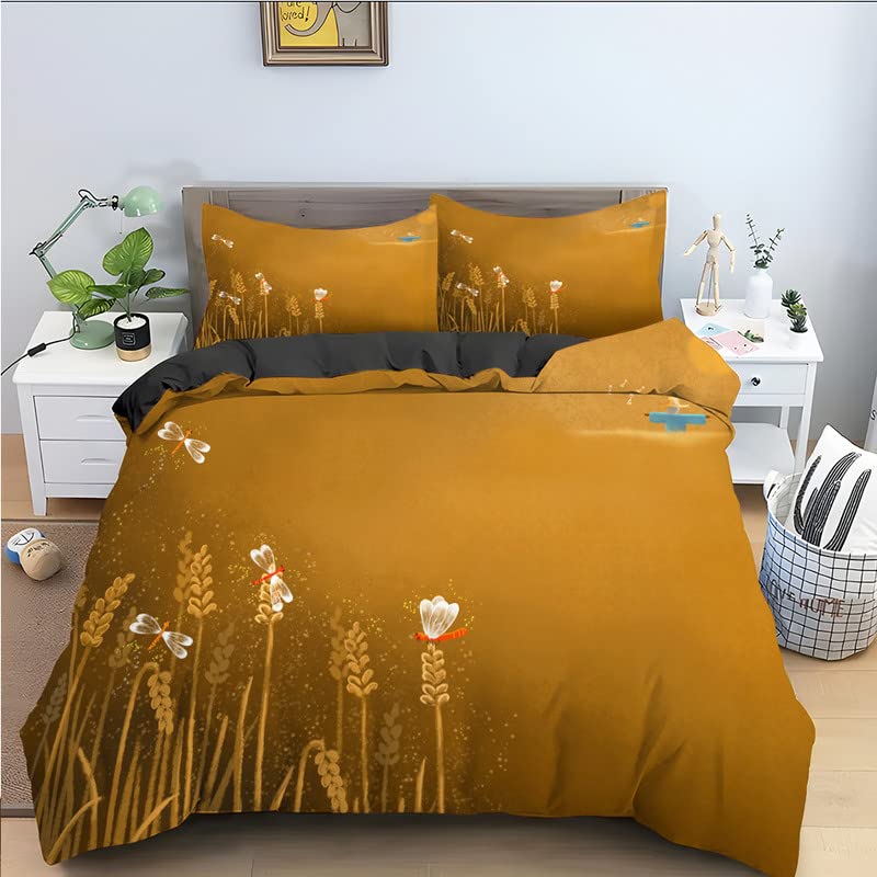 Housse de couette 160x200 cm zippée couleur curcuma pour lit adolescent